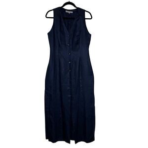 Emil Rutenberg Navy Linen 4 Panel Maxi Shirt Drs Sz L Old Money, Elegant, Simple